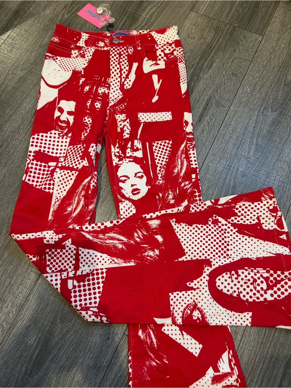 Edikted Red and White Graphic Print Pants